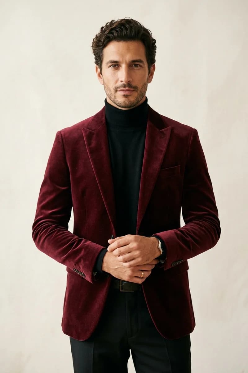 Slim Fit Kadife Blazer Ceket — Bordo